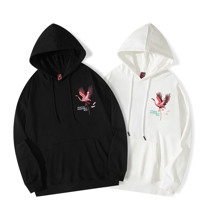 Autumn And Winter New High Street Flamingo Embroidered Hoodie