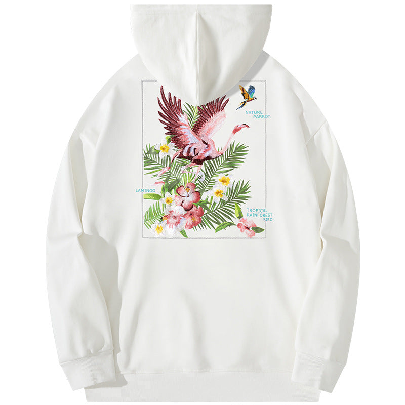 Autumn And Winter New High Street Flamingo Embroidered Hoodie